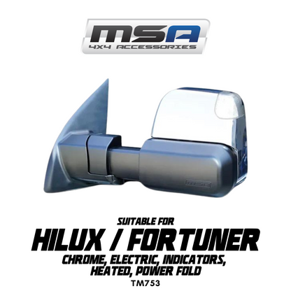 MSA 4x4 Power Fold™ Towing Mirrors - suitable for Hilux/Fortuner 2020-Current (Chrome, Electric, Indicators, Heated, Power Fold) - TM753