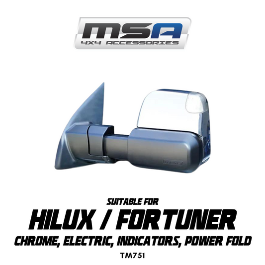 MSA 4x4 Power Fold™ Towing Mirrors - suitable for Hilux/Fortuner 2020-Current (Chrome, Electric, Indicators, Power Fold) - TM751