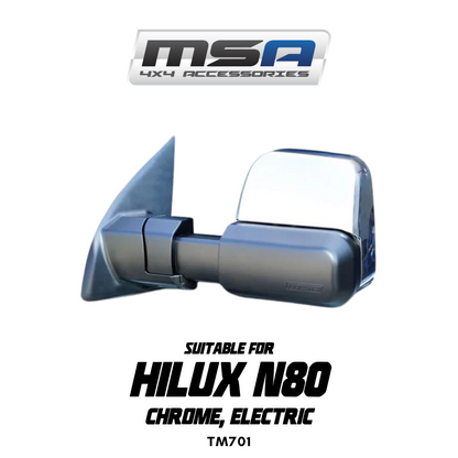 MSA 4x4 Towing Mirrors - suitable for Hilux N80 2015-Current (Chrome, Electric) - TM701