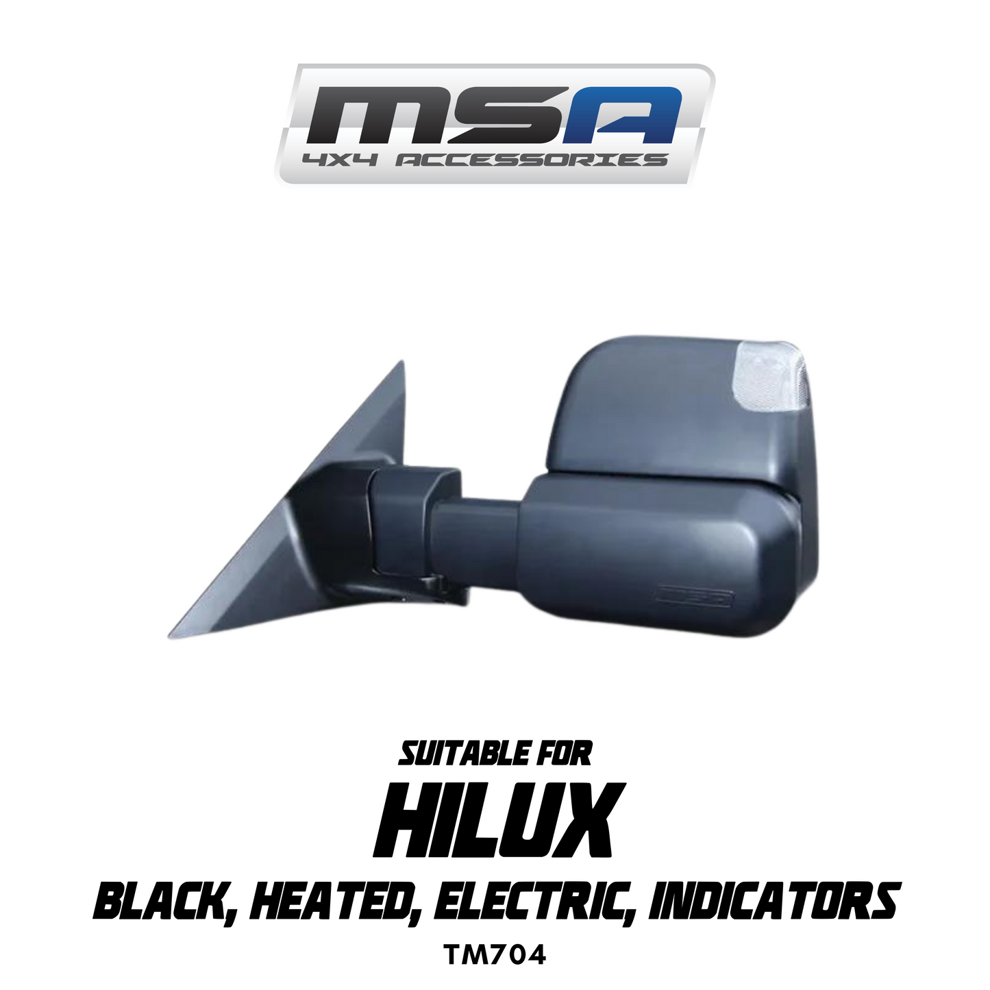 MSA 4x4 Towing Mirrors - suitable for Hilux 2015-Current (Black, Heated, Electric, Indicators) - TM704