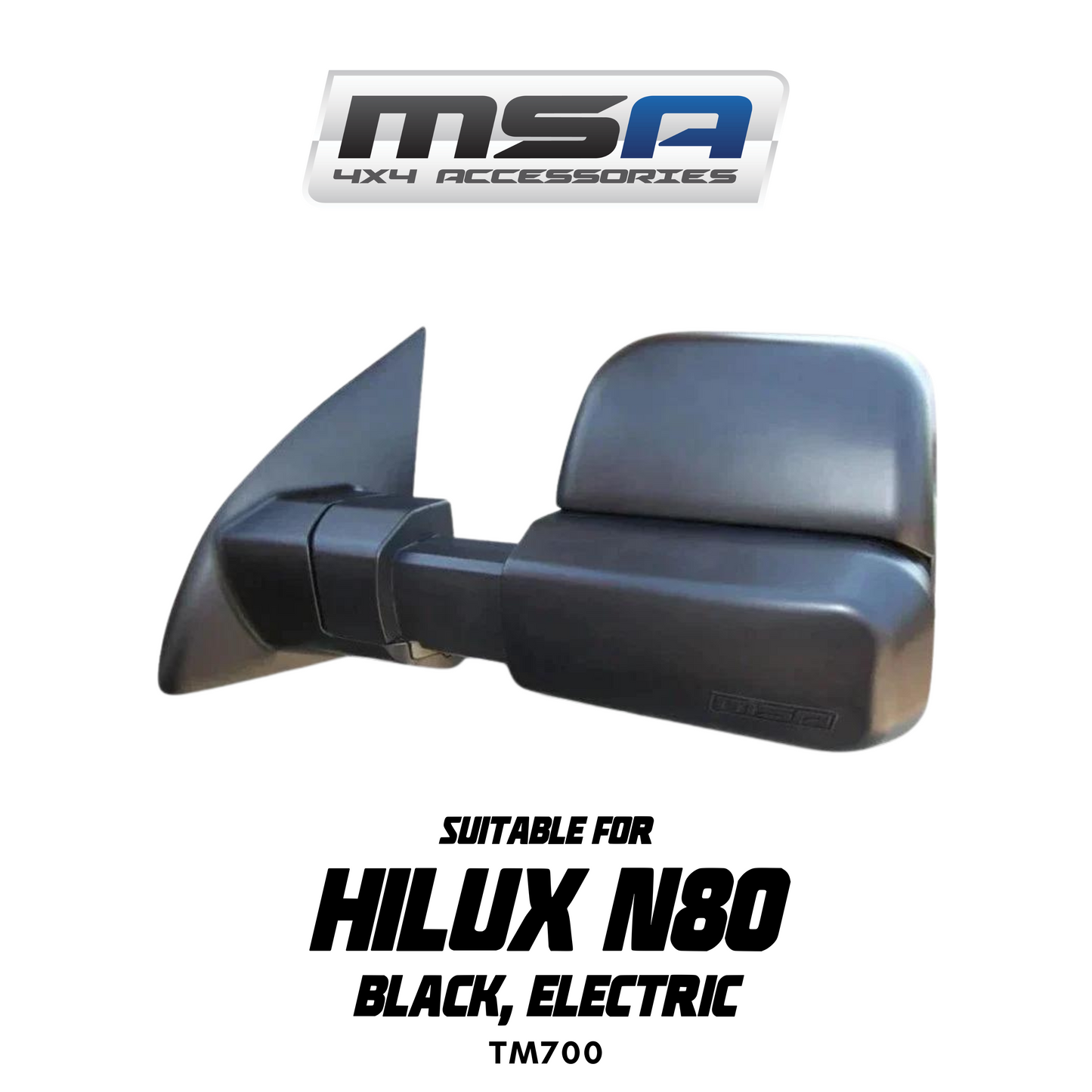 MSA 4x4 Towing Mirrors - suitable for Hilux N80 2015-Current (Black, Electric) - TM700