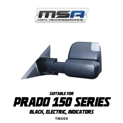 MSA 4x4 Towing Mirrors - suitable for Prado 150 2009-Current (Black, Electric, Indicators) - TM500