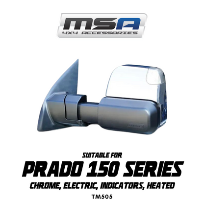 MSA 4x4 Towing Mirrors - suitable for Prado 150 2009-Current (Chrome, Electric, Indicators, Heated) - TM505