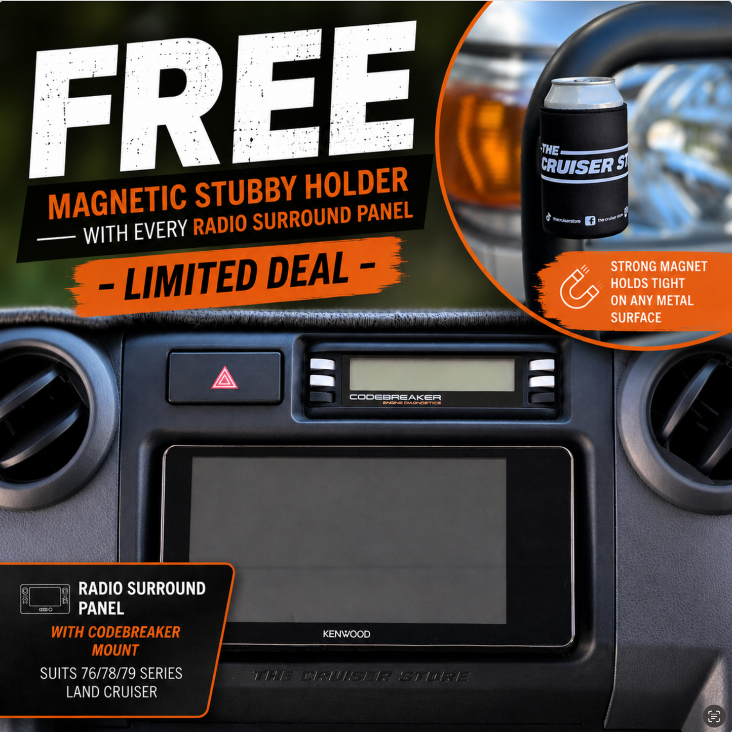 Radio Surround Panel with Codebreaker Mount - Suitable for use with 70 Series Landcruiser 2009-2023 PRE-FACELIFT