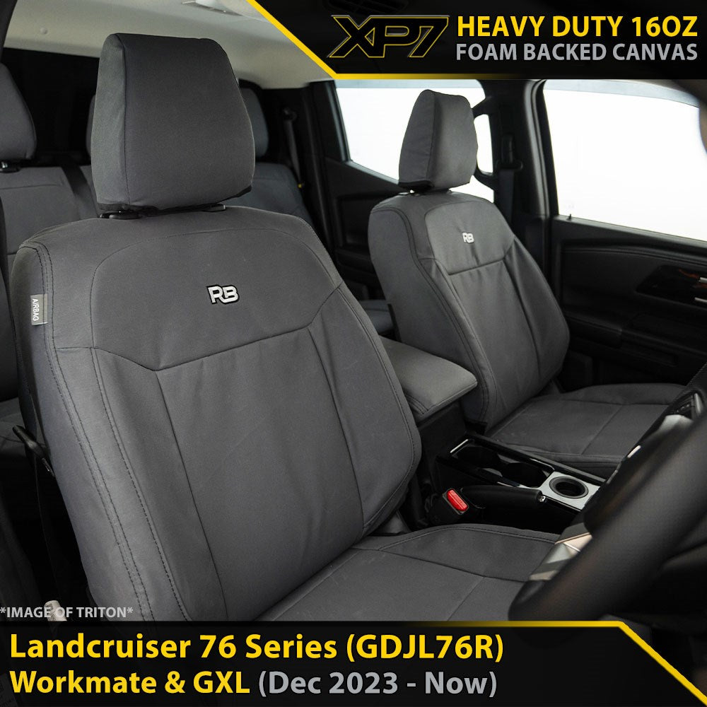 Razorback 4x4 XP7 Heavy Duty Canvas 2x Front Seat Covers suitable for a Toyota Landcruiser 76 Series Post Facelift (GDJL76R)