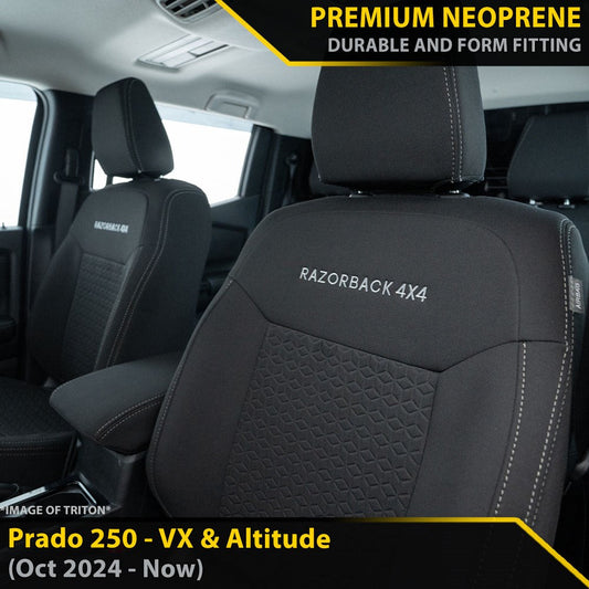 Toyota Prado 250 VX & Altitude GP6 Premium Neoprene 2x Front Seat Covers (Made to Order)-Razorback 4x4