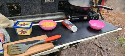 durable black tailgate chopping board use for camping and offroad suitable for use with landcruiser 80 series