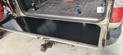 durable black tailgate chopping board use for camping and offroad suitable for use with landcruiser 80 series