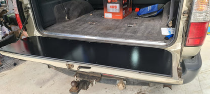 durable black tailgate chopping board use for camping and offroad suitable for use with landcruiser 80 series