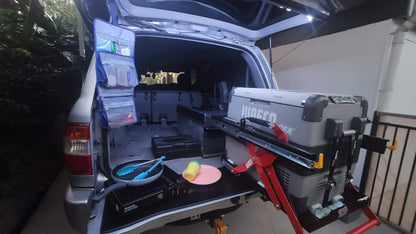 durable black tailgate chopping board use for camping and offroad suitable for use with landcruiser 80 series