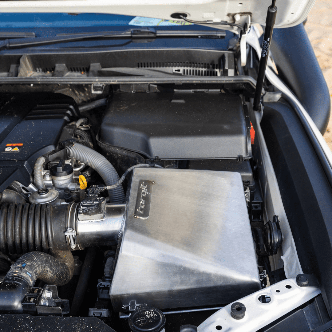 Torqit 300 Series stainless steel airbox showing its position in the engine bay