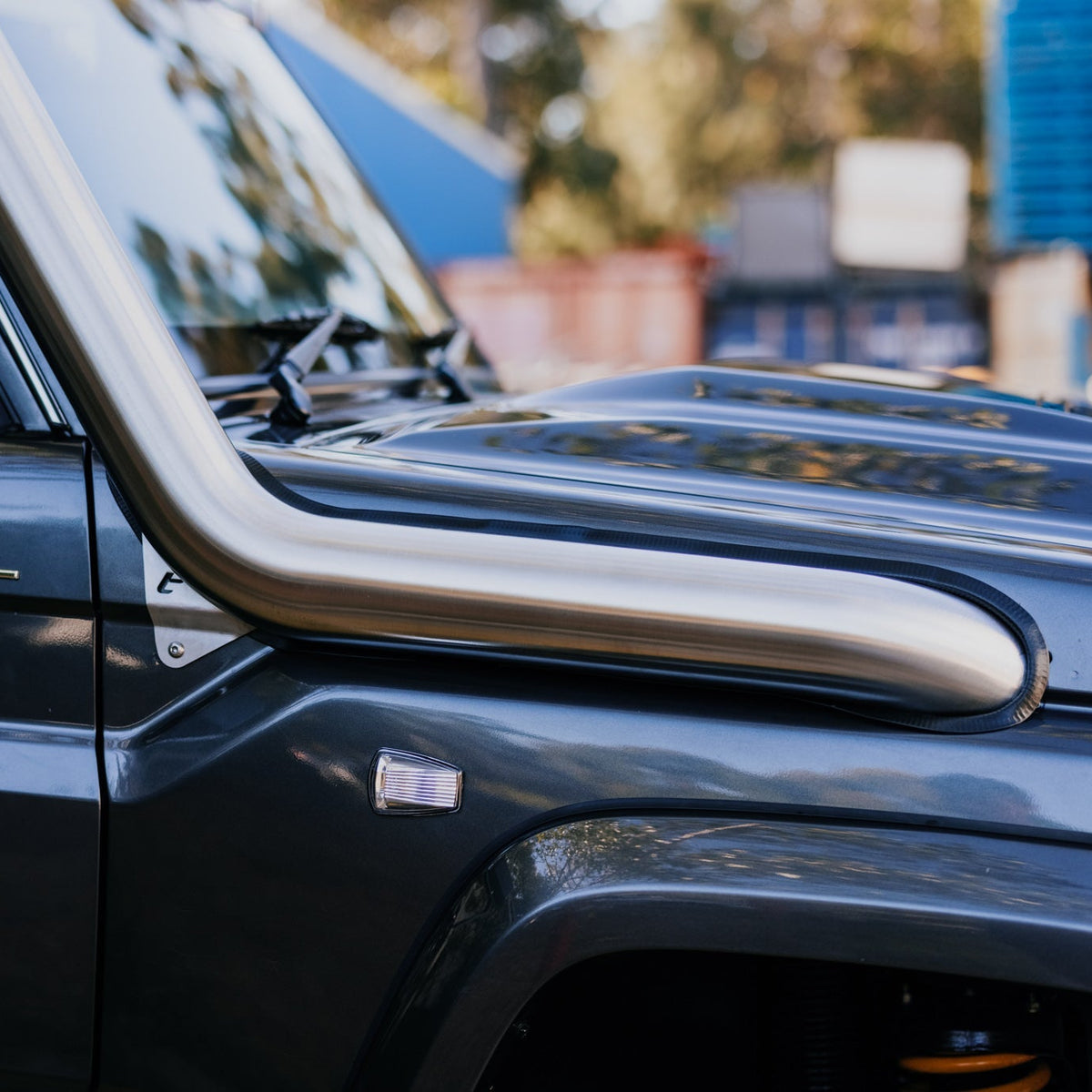 Torqit stainless steel recessed snorkel installed on a pre-facelift LandCruiser 79 Series