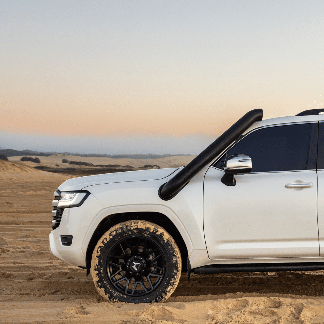 Black Torqit snorkel installed on a Toyota LandCruiser 300 Series