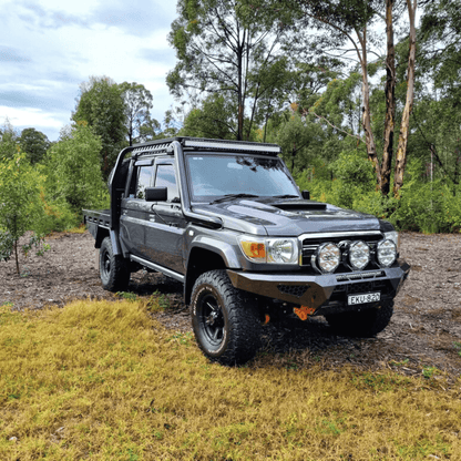 Toyota LandCruiser 79 Series with black Torqit snorkel, alternate vehicle view