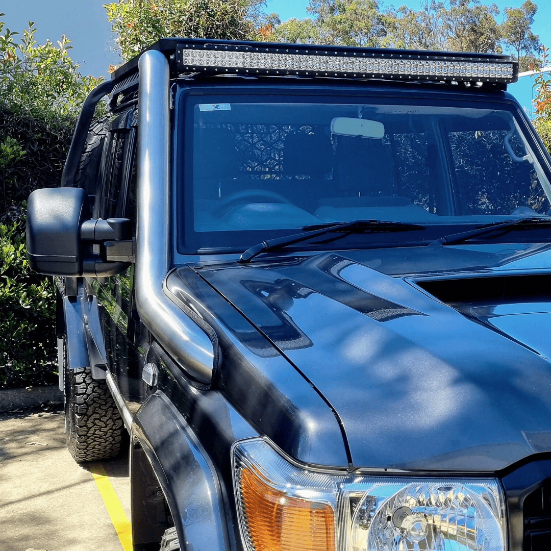 Toyota LandCruiser 79 Series with stainless steel Torqit snorkel and bonnet open