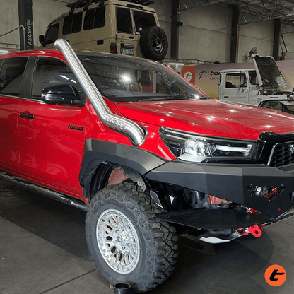 Torqit snorkel on Toyota Hilux 2.8L, stainless steel finish, view 4