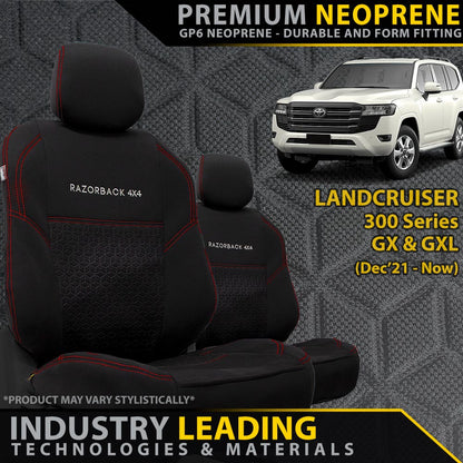 Razorback 4x4 GP6 Premium Neoprene 2x Front Seat Covers suitable for a Toyota Landcruiser 300 Series GX & GXL