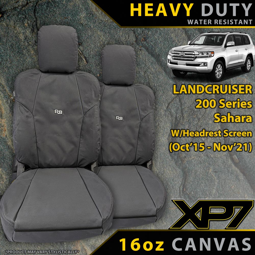 Razorback 4x4 XP7 Heavy Duty Canvas 2x Front Seat Covers suitable for a Toyota Landcruiser 200 Series Sahara W/Headrest Screen (Made to Order)