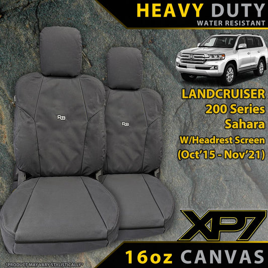 Toyota Landcruiser 200 Series Sahara W/Headrest Screen Heavy Duty XP7 Canvas 2x Front Row Seat Covers (Made to Order)