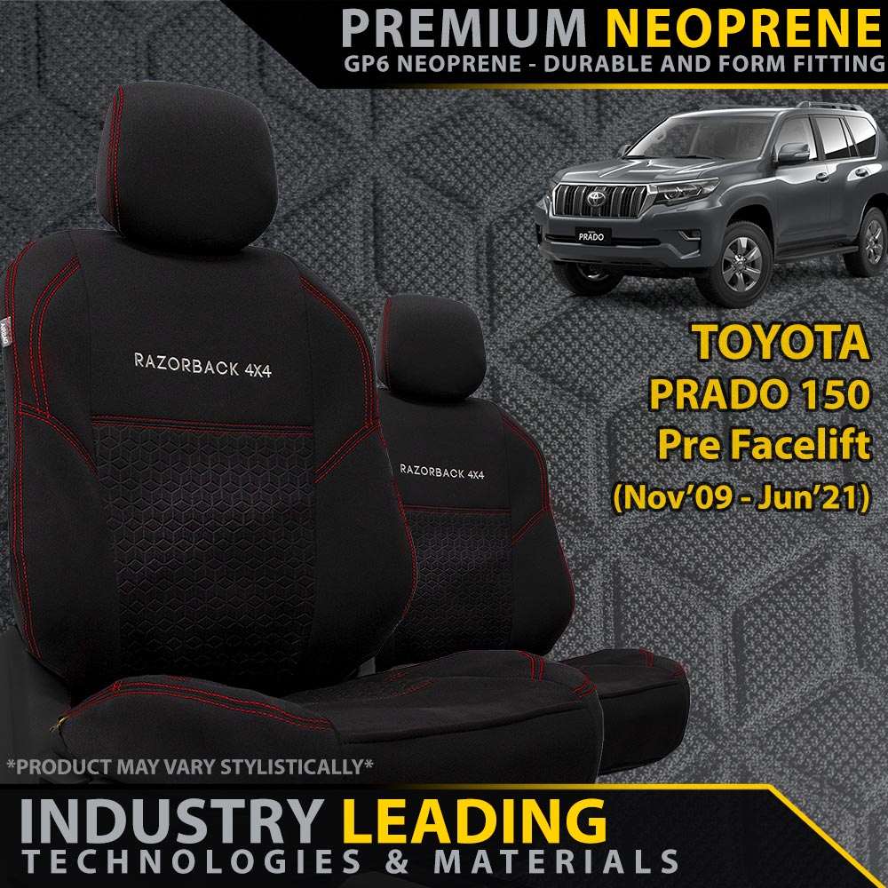 Razorback 4x4 - Toyota Prado 150 - Pre-Facelift - GP6 Premium Neoprene 2x Front Seat Covers (Made to Order)