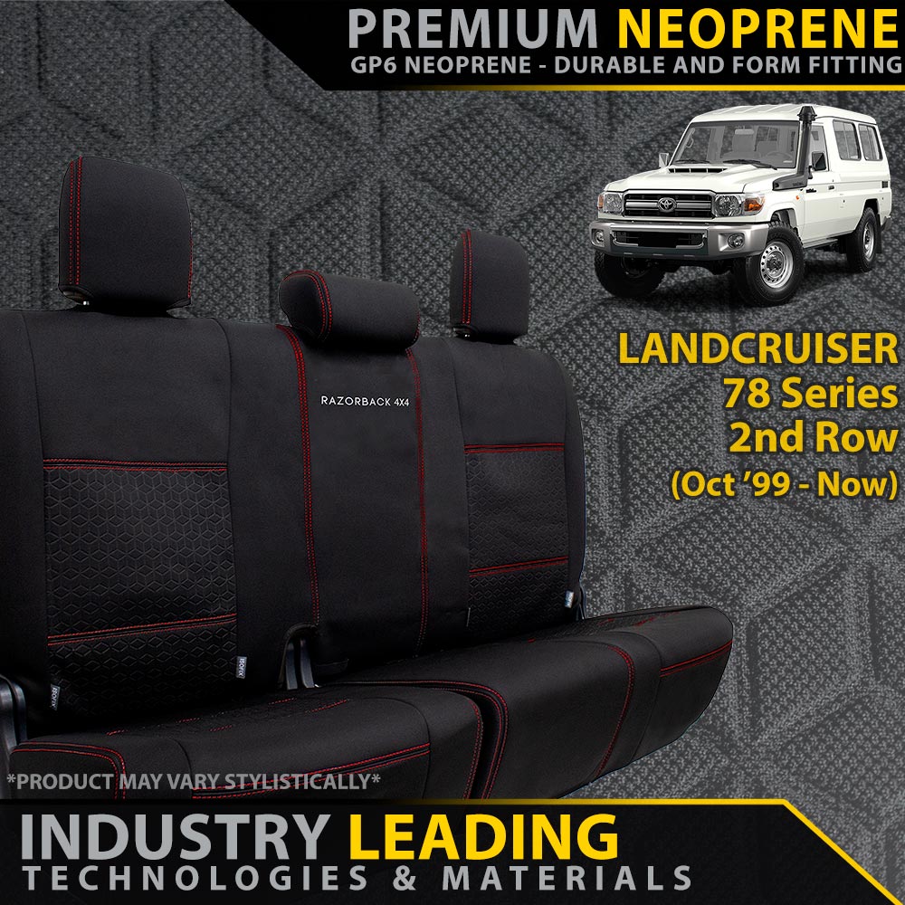 Razorback 4x4 GP6 Premium Neoprene Rear Row Seat Covers suitable for a Toyota Landcruiser 78 Series (Made to Order)