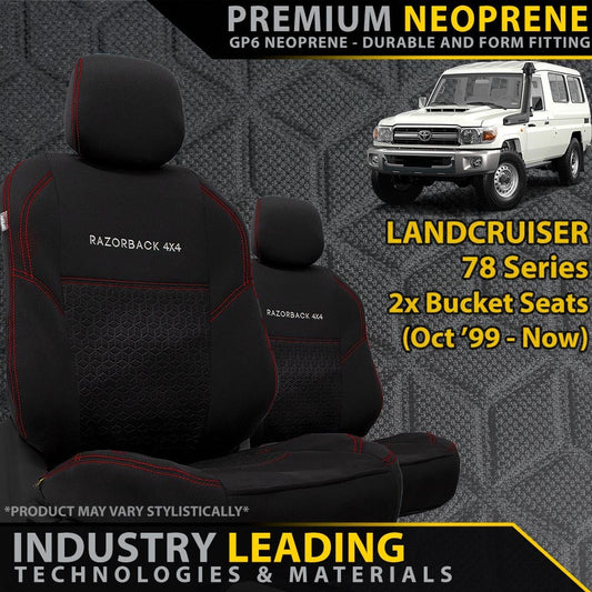 Razorback 4x4 GP6 Premium Neoprene 2x Front Seat Covers suitable for a Toyota Landcruiser 78 Series (Made to Order)