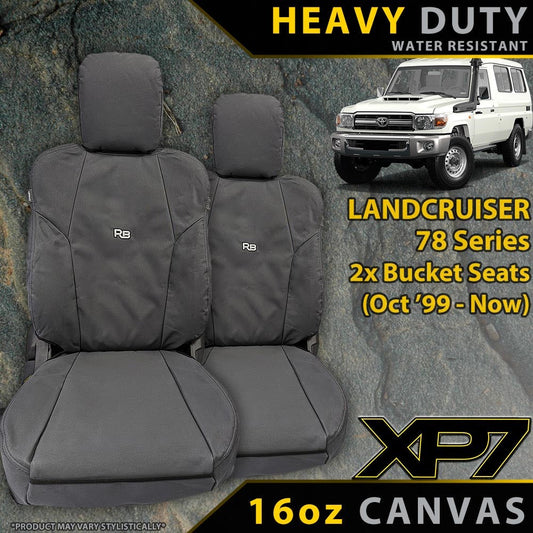 Razorback 4x4 XP7 Heavy Duty Canvas 2x Front Seat Covers suitable for a Toyota Landcruiser 78 Series (Available)