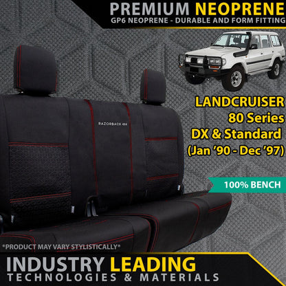 Razorback 4x4 GP6 Premium Neoprene Rear Row (100% Bench) Seat Covers suitable for a Toyota Landcruiser 80 Series (Made to Order)