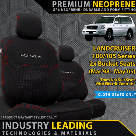 Toyota Landcruiser 100/105 Series GXL, GXV & RV Premium Neoprene 2x Front Row Seat Covers (Made to Order)