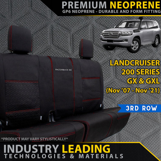 Razorback 4x4 GP6 Premium Neoprene 3rd Row Seat Covers suitable for a Toyota Landcruiser 200 Series GX/GXL