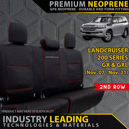 Razorback 4x4 GP6 Premium Neoprene Rear Row Seat Covers suitable for a Toyota Landcruiser 200 Series GX/GXL