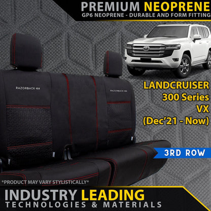 Razorback 4x4 GP6 Premium Neoprene 3rd Row Seat Covers suitable for a Toyota Landcruiser 300 Series VX (Made to Order)