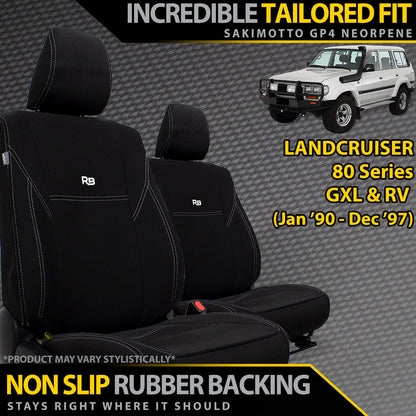 Razorback 4x4 GP4 Standard Neoprene 2x Front Seat Covers suitable for a Toyota Landcruiser 80 Series GXL & RV (In Stock)