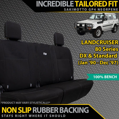 Razorback 4x4 GP4 Standard Neoprene 2nd Row 100% Bench Seat Covers suitable for a Toyota Landcruiser 80 Series DX & Standard (Made to Order)