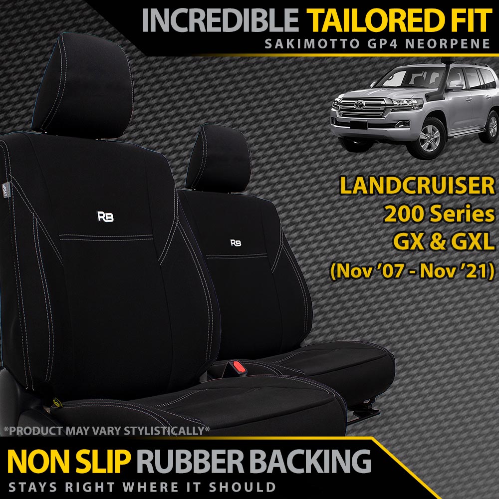 Razorback 4x4 GP4 Standard Neoprene 2x Front Seat Covers suitable for a Toyota Landcruiser 200 Series GX/GXL