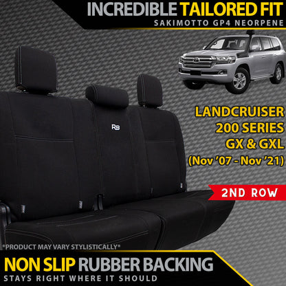 Razorback 4x4 GP4 Standard Neoprene Rear Row Seat Covers suitable for a Toyota Landcruiser 200 Series GX/GXL (Available)