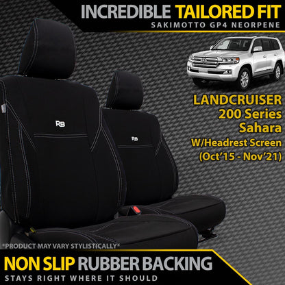 Razorback 4x4 GP4 Standard Neoprene 2x Front Seat Covers suitable for a Toyota Landcruiser 200 Series Sahara W/Headrest Screen (Made to Order)