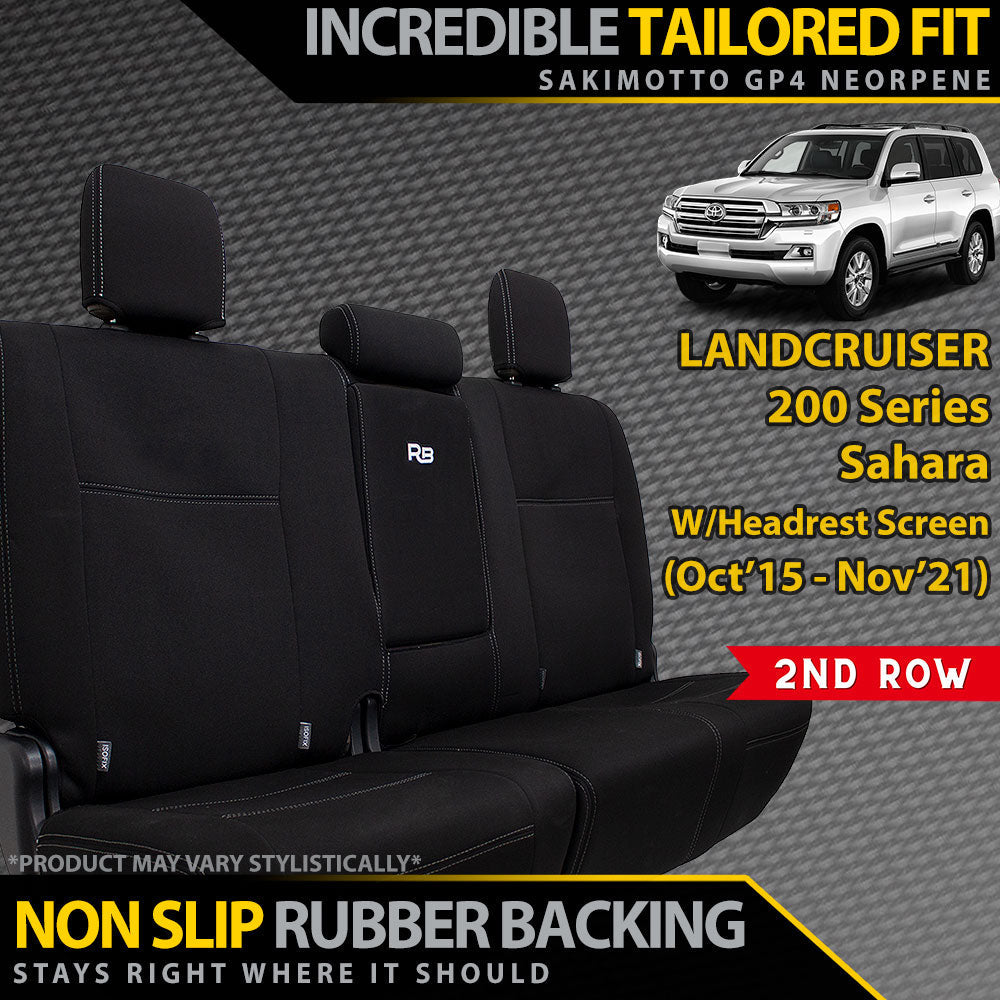 Razorback 4x4 GP4 Standard Neoprene Rear Row Seat Covers suitable for a Toyota Landcruiser 200 Series Sahara W/Headrest Screen (Made to Order)