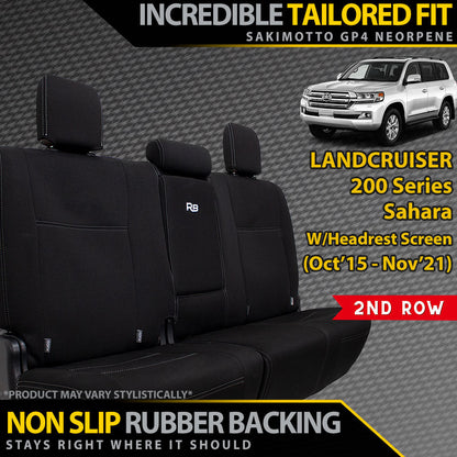 Razorback 4x4 GP4 Standard Neoprene Rear Row Seat Covers suitable for a Toyota Landcruiser 200 Series Sahara W/Headrest Screen (Made to Order)