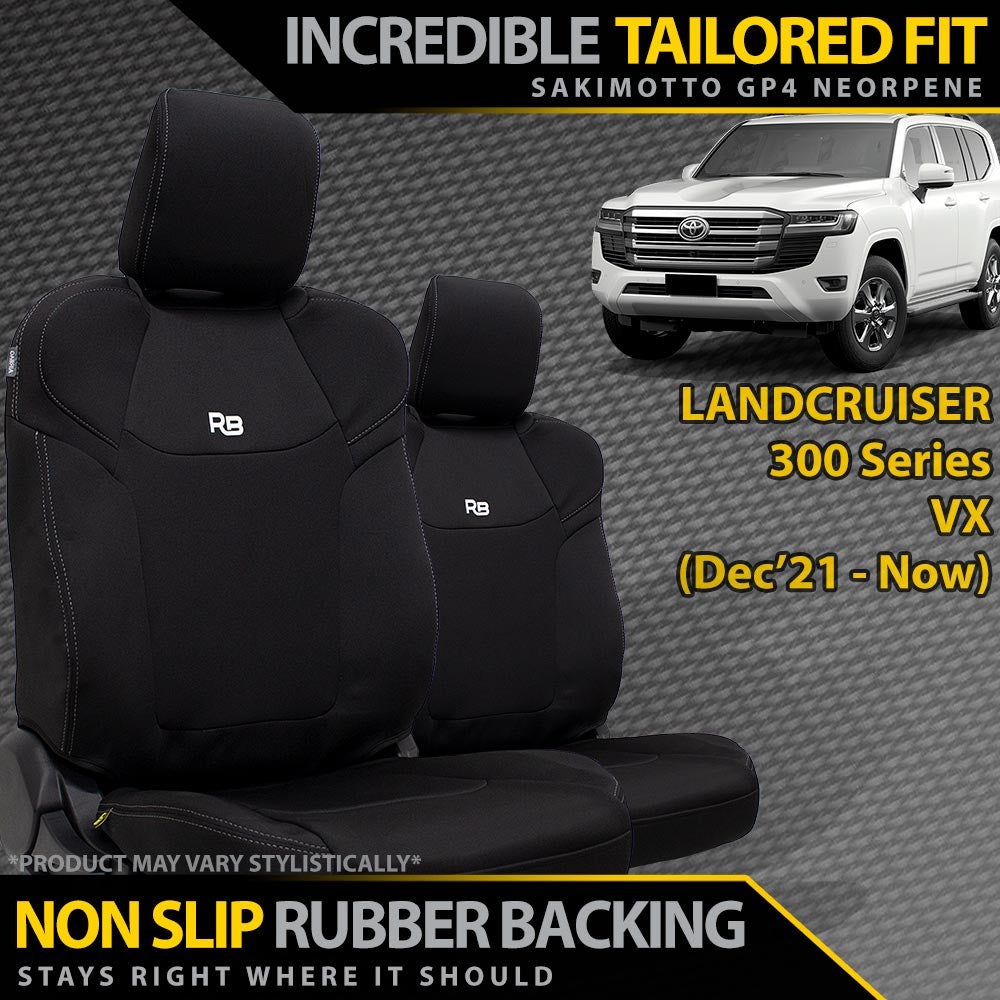 Razorback 4x4 GP4 Standard Neoprene 2x Front Seat Covers suitable for a Toyota Landcruiser 300 Series VX (Made to Order)