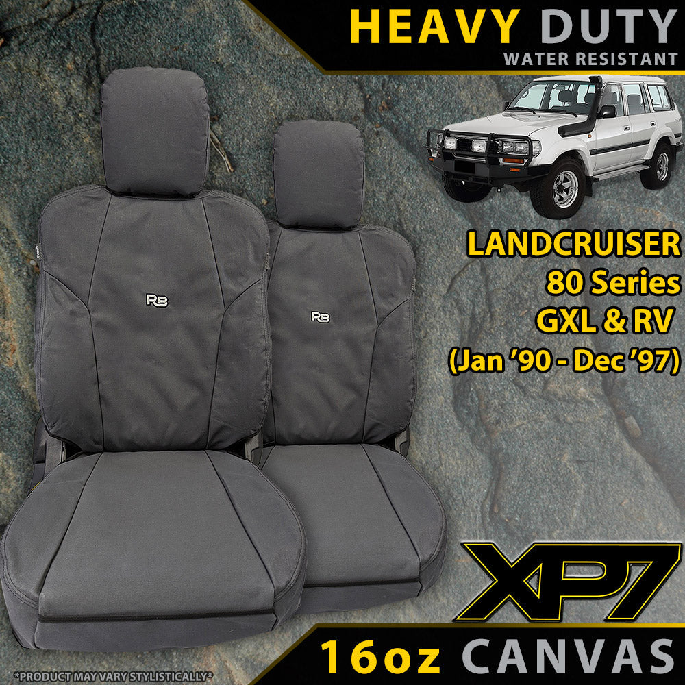 Razorback 4x4 XP7 Heavy Duty Canvas 2x Front Seat Covers suitable for a Toyota Landcruiser 80 Series GXL & RV (Available)