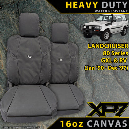 Razorback 4x4 XP7 Heavy Duty Canvas 2x Front Seat Covers suitable for a Toyota Landcruiser 80 Series GXL & RV (Available)