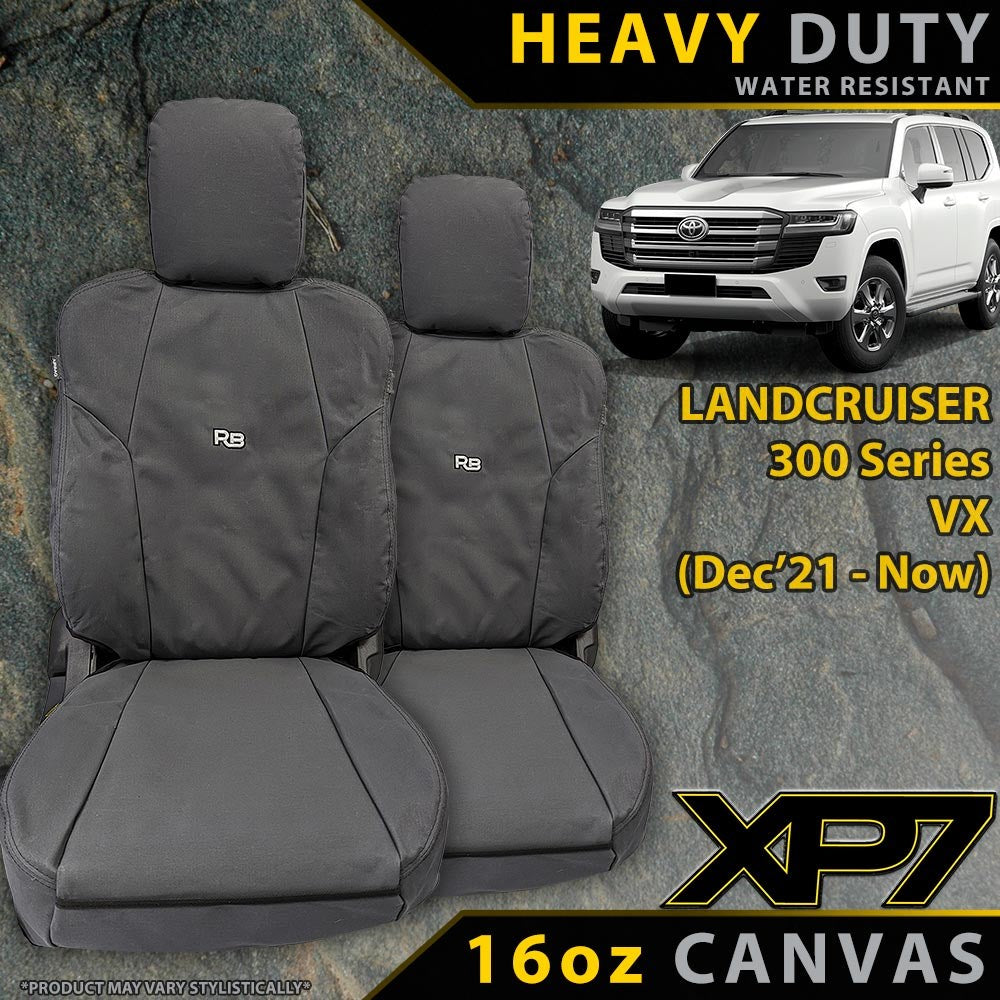 Razorback 4x4 XP7 Heavy Duty Canvas 2x Front Seat Covers suitable for a Toyota Landcruiser 300 Series VX (Made to Order)