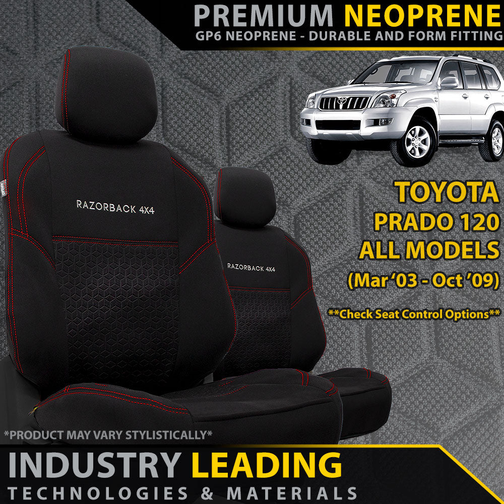 Razorback 4x4 - Toyota Prado 120 - GP6 Premium Neoprene 2x Front Seat Covers (Made to Order)
