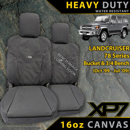 Razorback 4x4 XP7 Heavy Duty Canvas Bucket and 3/4 Bench Front Seat Covers suitable for a Toyota Landcruiser 78 Series (Made to Order)