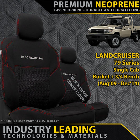 Suits Toyota Landcruiser 79 Series Bucket + 3/4 Bench Premium Neoprene 2x Front Seat Covers (Made to Order)